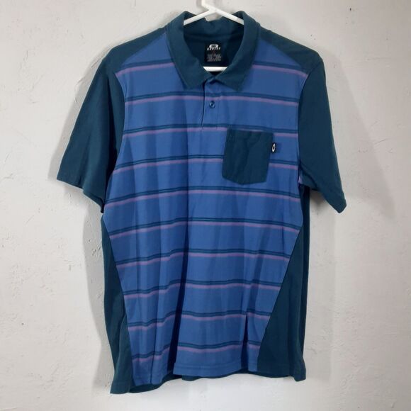 Oakley Adult Mens M Medium Blue Stripe Polo Shirt - Picture 1 of 7